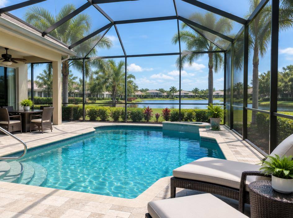 Screened pool enclosure on a Florida home